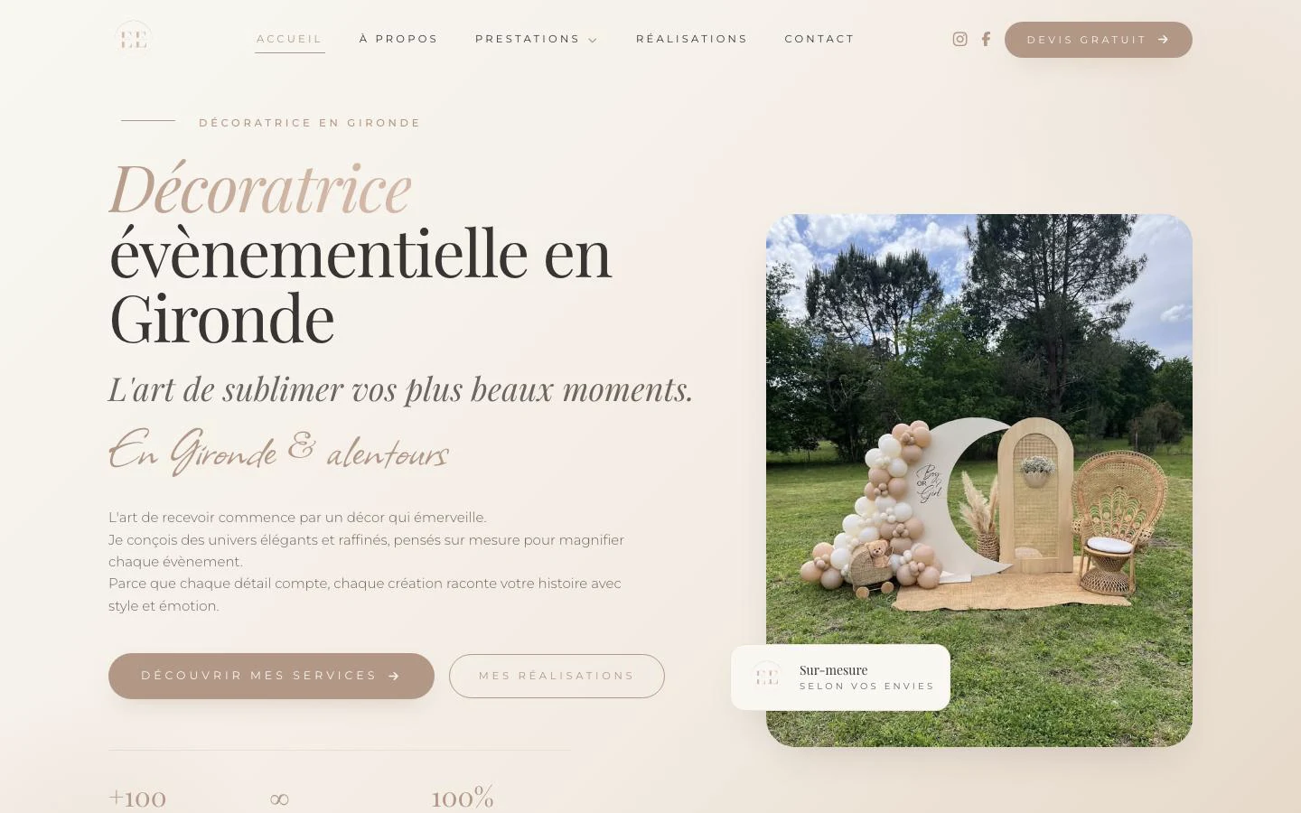 Aperçu du site internet d'Elodie Events, décoratrice événementielle en Gironde